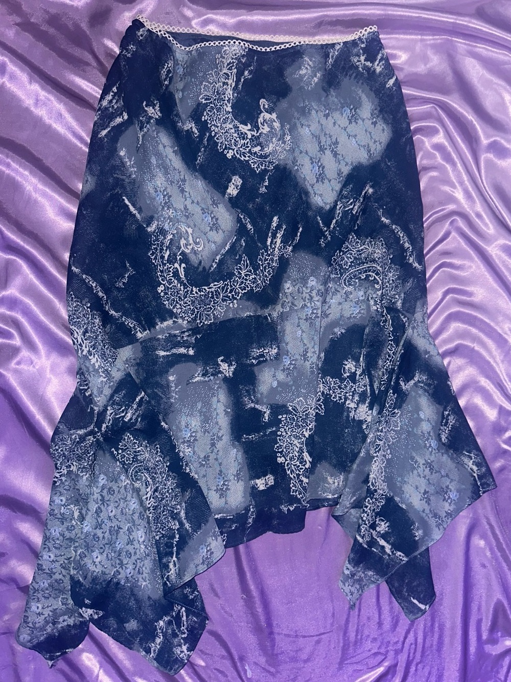 Vntg 90s Y2K Whimsigoth Paisley lacehankerchief hem midi skirt M - Picture 3 of 7